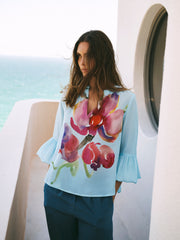 Oleta silk orchid print top - Silver blue | NRBY Clothing