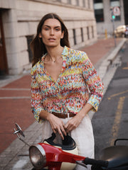 Opal silk watercolour splash print shirt