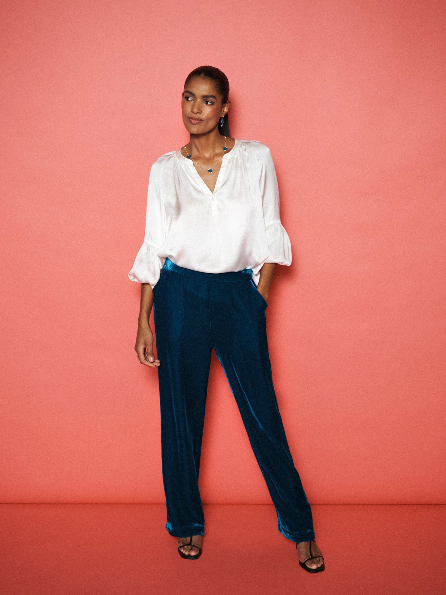 Thea silk blend velvet trouser - Peacock