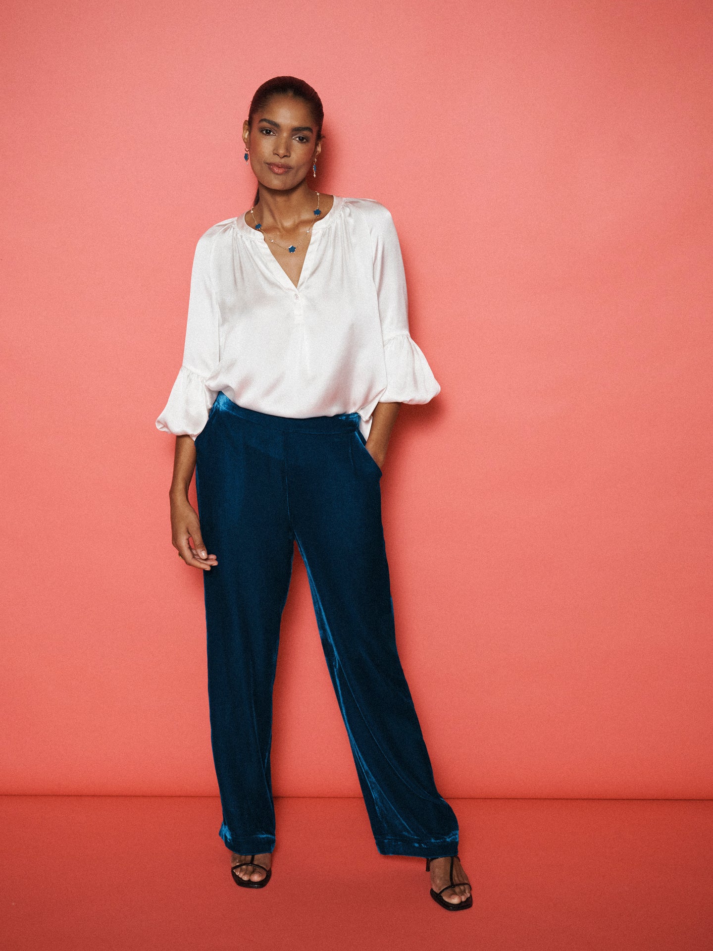 Thea silk blend velvet trouser - Peacock