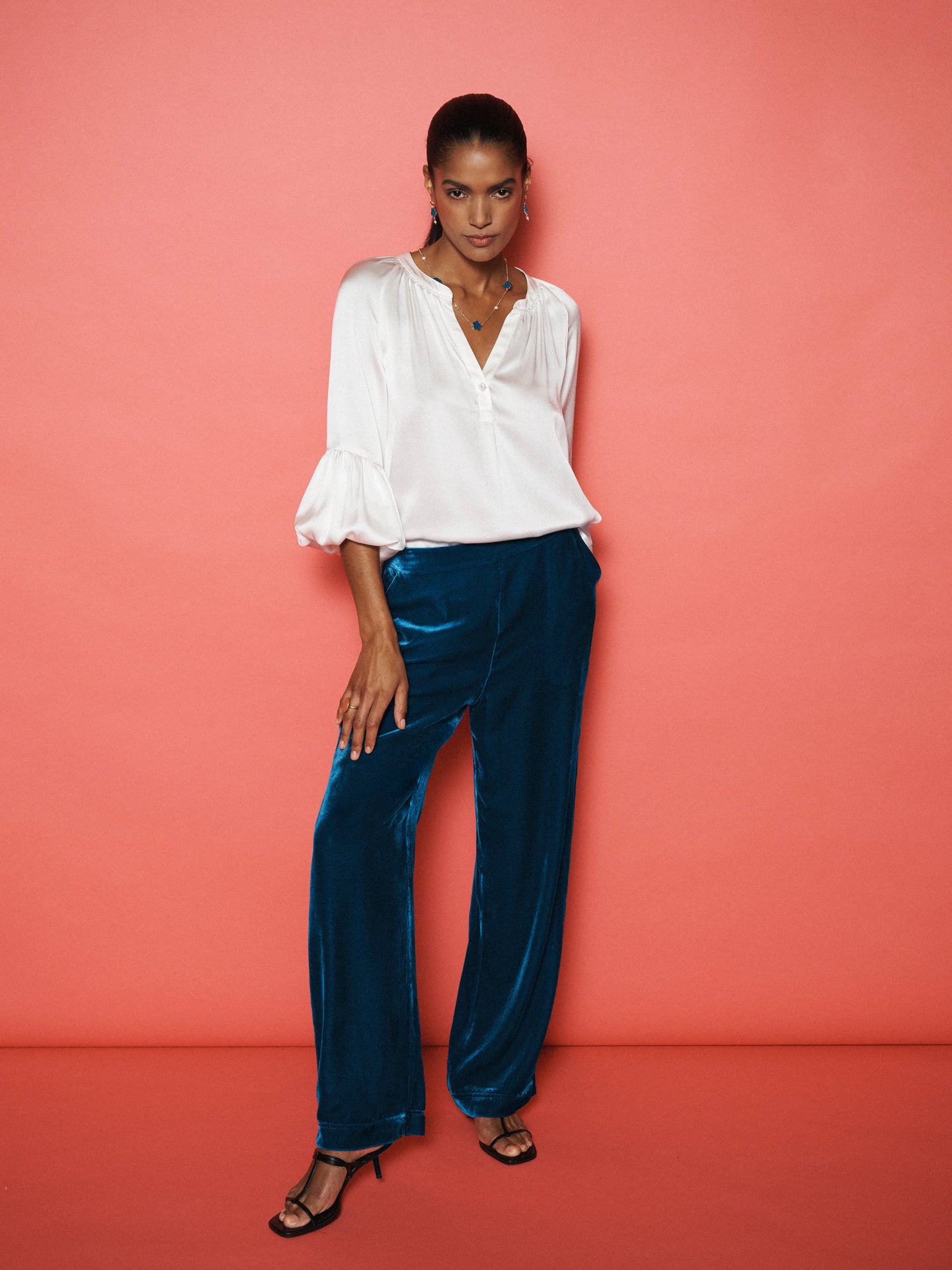 Velvet Opera Coat & Velvet Palazzo Trouser co-ord - Peacock