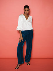 Velvet Opera Coat & Velvet Palazzo Trouser co-ord - Peacock