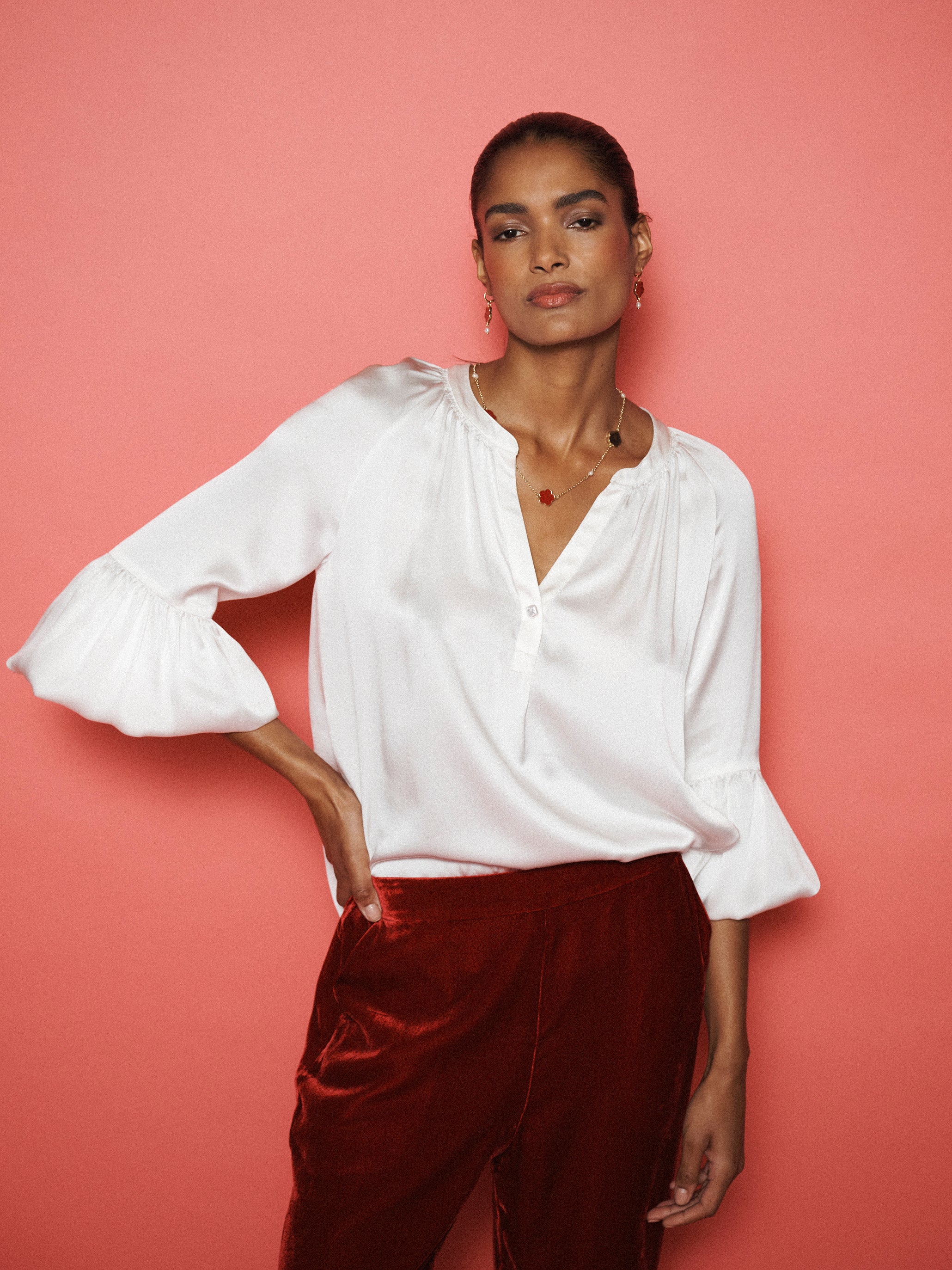 Ophelia silk satin shirt in Ivory White | NRBY Clothing