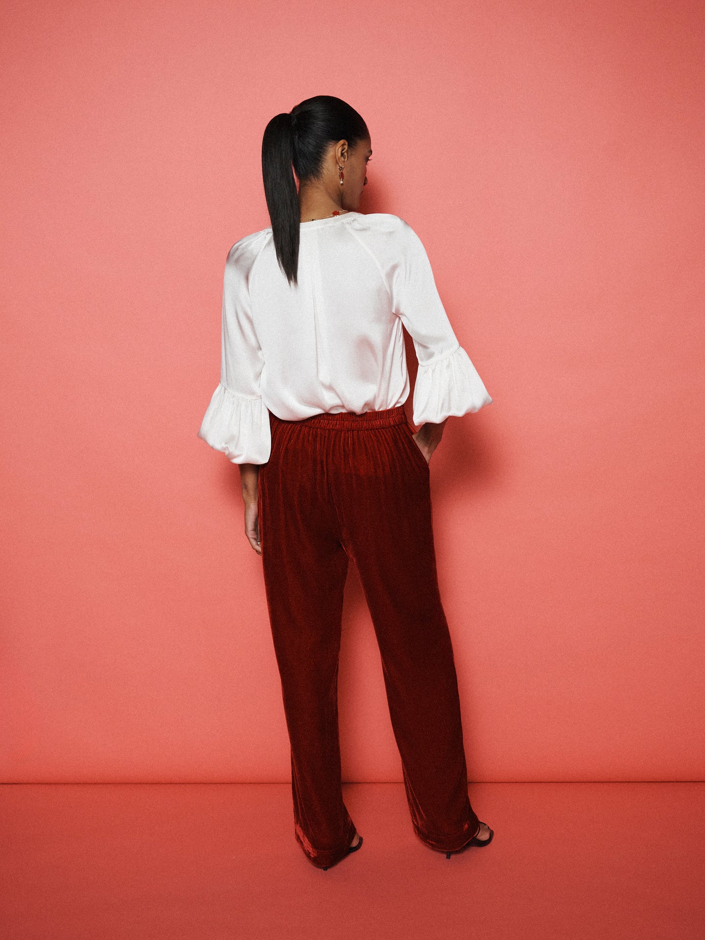 Thea silk blend velvet trouser - Red