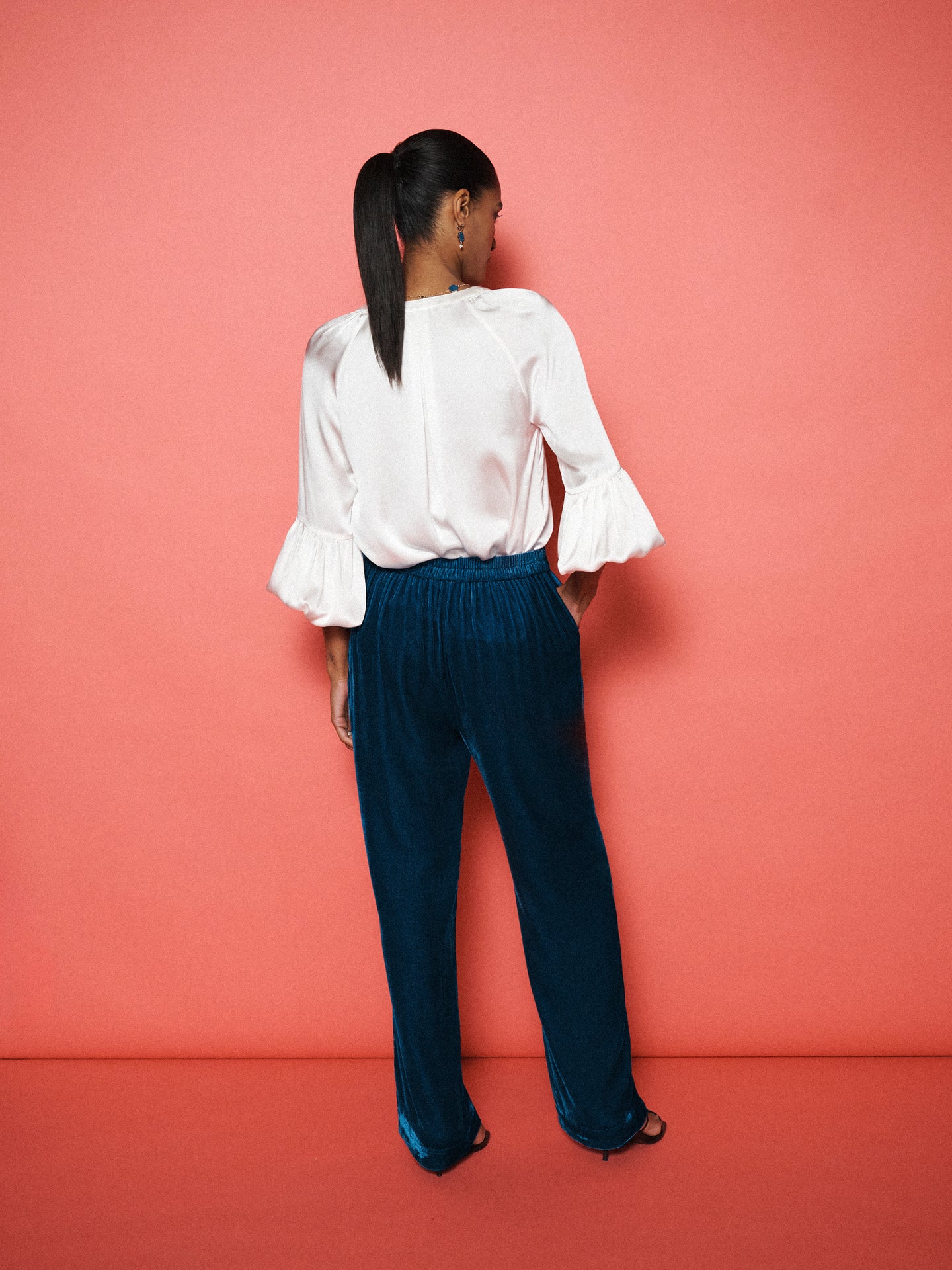 Velvet Opera Coat & Velvet Palazzo Trouser co-ord - Peacock