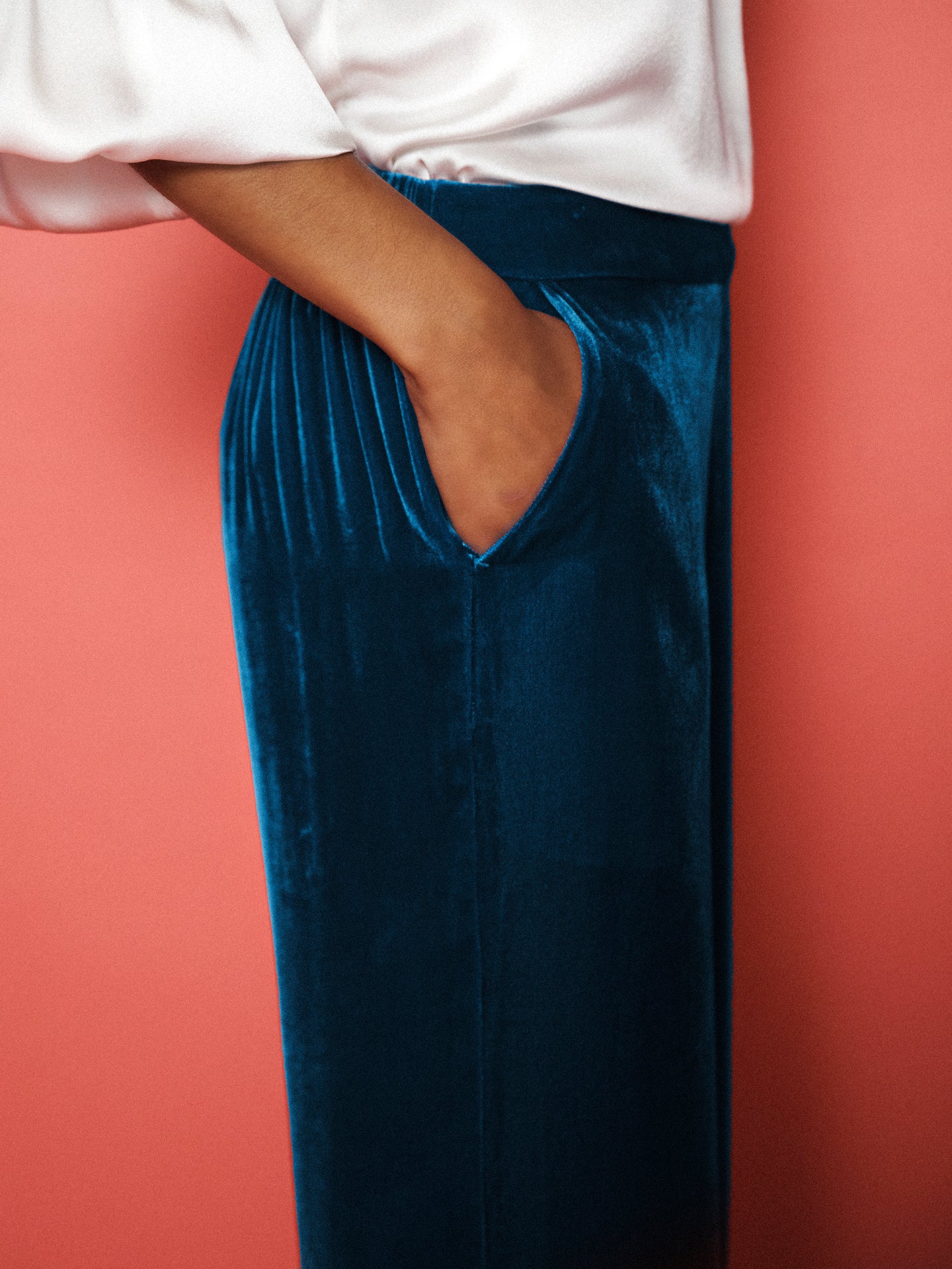 Velvet Opera Coat & Velvet Palazzo Trouser co-ord - Peacock