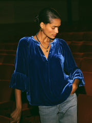 Ophelia silk blend velvet shirt - Lapis Blue | NRBY Clothing