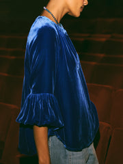 Ophelia silk blend velvet shirt - Lapis Blue | NRBY Clothing