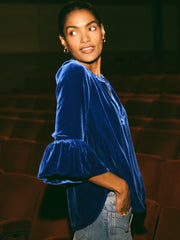 Ophelia silk blend velvet shirt - Lapis Blue | NRBY Clothing