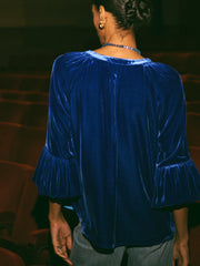 Ophelia silk blend velvet shirt - Lapis Blue | NRBY Clothing