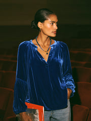 Ophelia silk blend velvet shirt - Lapis Blue | NRBY Clothing