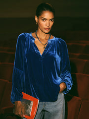 Ophelia silk blend velvet shirt - Lapis Blue | NRBY Clothing