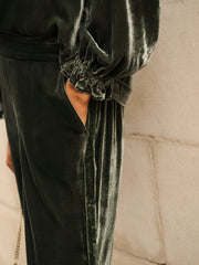 Velvet Top & Velvet Palazzo Side Stripe Trouser Co-ord - Khaki