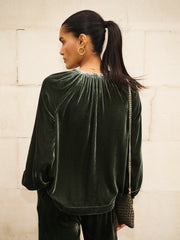 Velvet Top & Velvet Palazzo Side Stripe Trouser Co-ord - Khaki