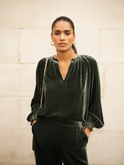 Velvet Top & Velvet Palazzo Side Stripe Trouser Co-ord - Khaki