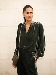 Velvet Top & Velvet Palazzo Side Stripe Trouser Co-ord - Khaki