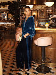 Thea silk blend velvet side stripe trouser - Midnight & Peacock