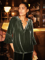 Ophelia silk blend velvet shirt - Khaki