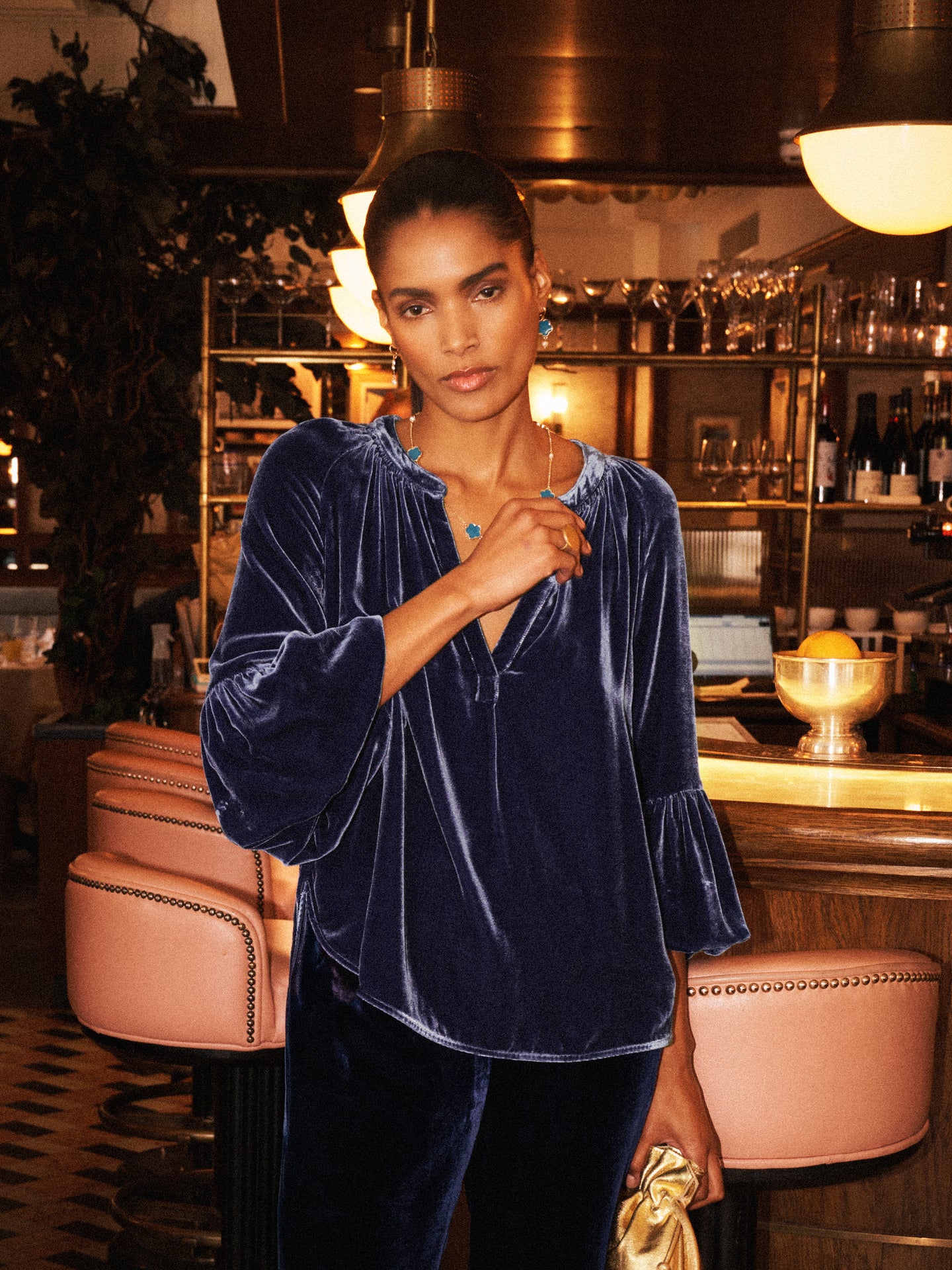 Ophelia silk blend velvet shirt - Denim Blue
