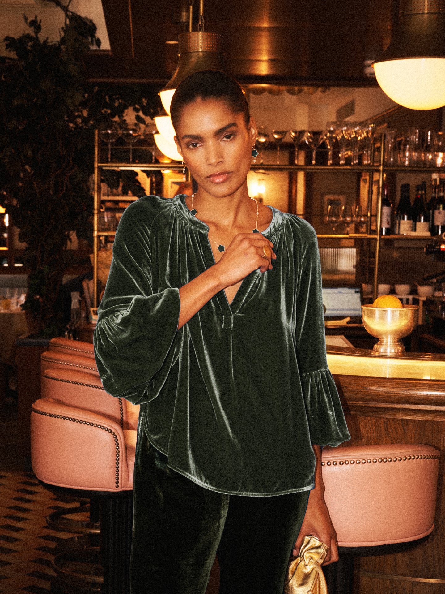 Ophelia silk blend velvet shirt - Khaki