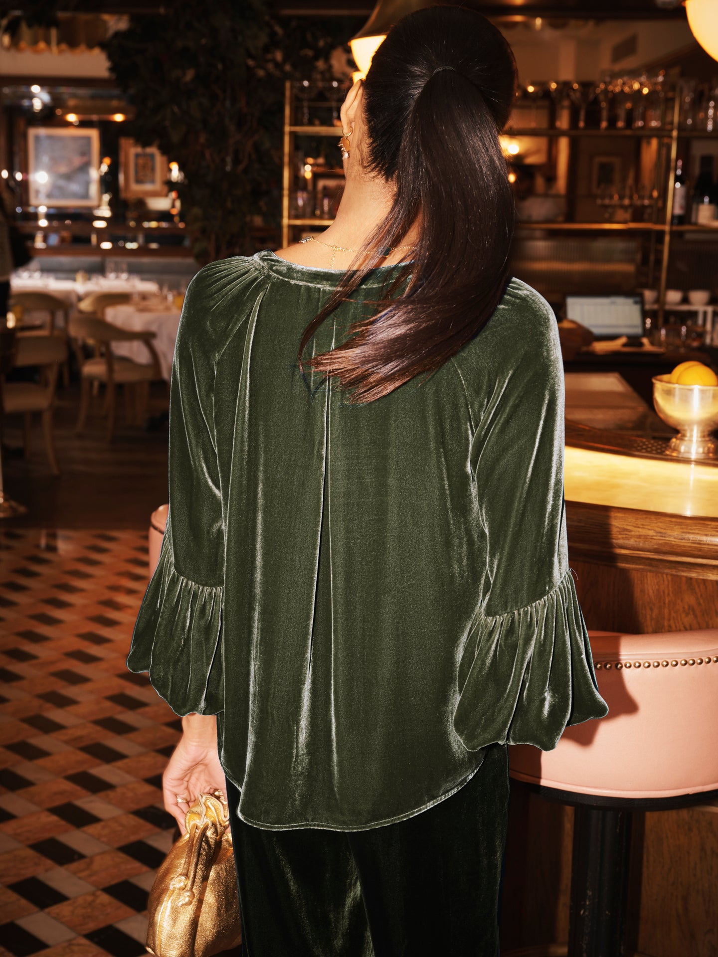 Ophelia silk blend velvet shirt - Khaki