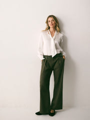 Dee Wool Blend Wide Leg Trouser - Dark Khaki