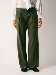 Dee Wool Blend Wide Leg Trouser - Dark Khaki