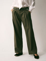 Dee Wool Blend Wide Leg Trouser - Dark Khaki