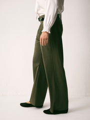 Dee Wool Blend Wide Leg Trouser - Dark Khaki