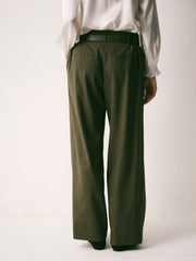 Dee Wool Blend Wide Leg Trouser - Dark Khaki