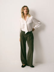 Dee Wool Blend Wide Leg Trouser - Dark Khaki