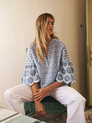 Paloma cotton broderie shirt - Blue | NRBY Clothing