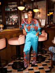 Silk Satin Top & Silk Satin Palazzo Trouser - Turquoise