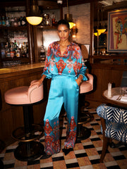 Silk Satin Top & Silk Satin Palazzo Trouser - Turquoise