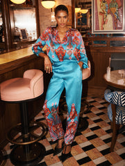 Thea silk satin paisley printed trouser