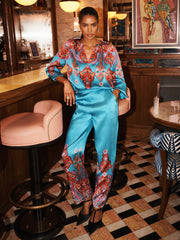 Silk Satin Top & Silk Satin Palazzo Trouser - Turquoise