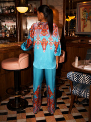 Silk Satin Top & Silk Satin Palazzo Trouser - Turquoise