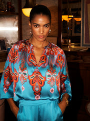 Silk Satin Top & Silk Satin Palazzo Trouser - Turquoise