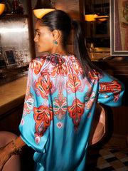 Silk Satin Top & Silk Satin Palazzo Trouser - Turquoise