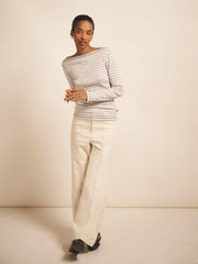 Pasha cotton wide leg pintuck jean - Ecru