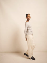 Billie cotton stripe boat neck t-shirt - Silver Grey & White