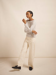 Pasha cotton wide leg pintuck jean - Ecru