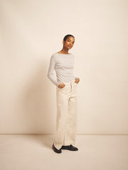 Pasha cotton wide leg pintuck jean - Ecru