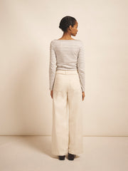 Pasha cotton wide leg pintuck jean - Ecru