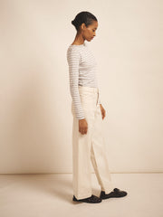 Pasha cotton wide leg pintuck jean - Ecru