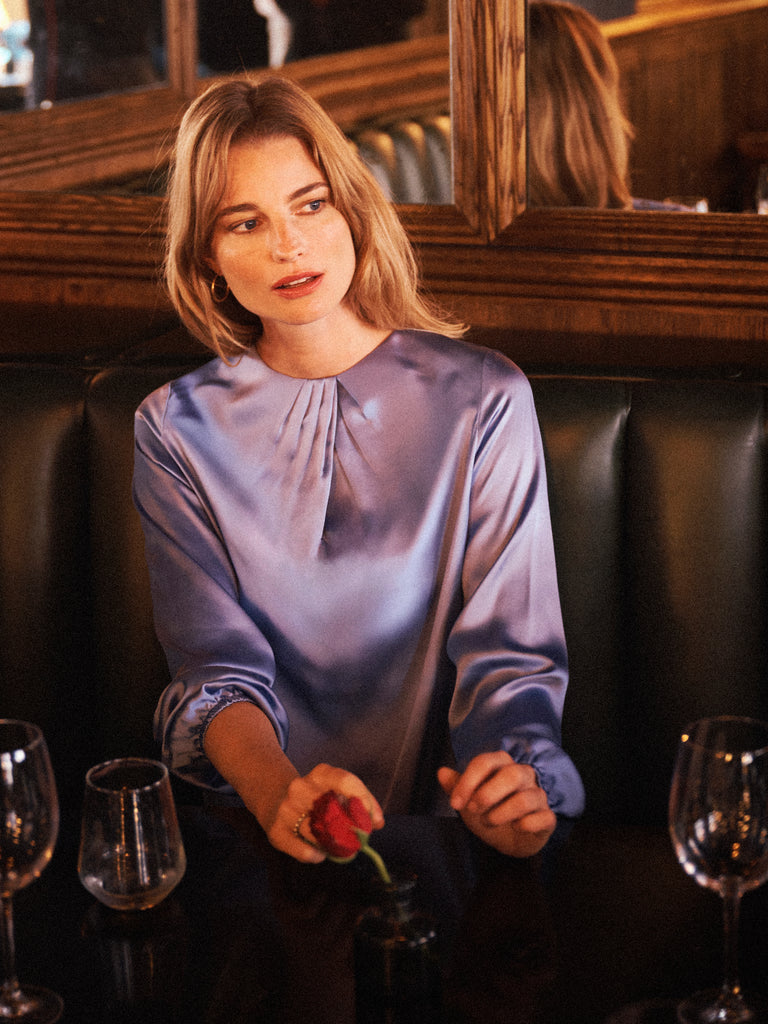 Patsy silk satin top - Chambray | NRBY Clothing