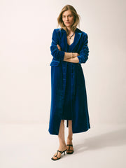 Patti silk blend velvet long coat - Lapis Blue | NRBY Clothing