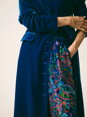 Patti silk blend velvet long coat - Lapis Blue | NRBY Clothing
