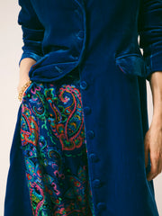 Patti silk blend velvet long coat - Lapis Blue | NRBY Clothing