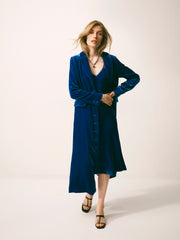 Patti silk blend velvet long coat - Lapis Blue | NRBY Clothing